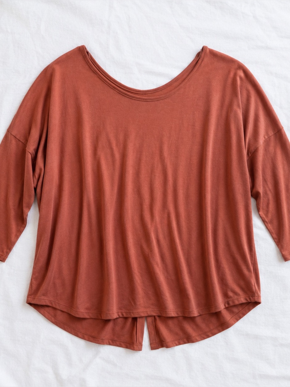 Green Envelope Orange Rust Back Button Top Womens Small
